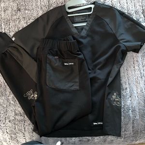 Figs x Disney black XS scrub top & jogger scrub pants